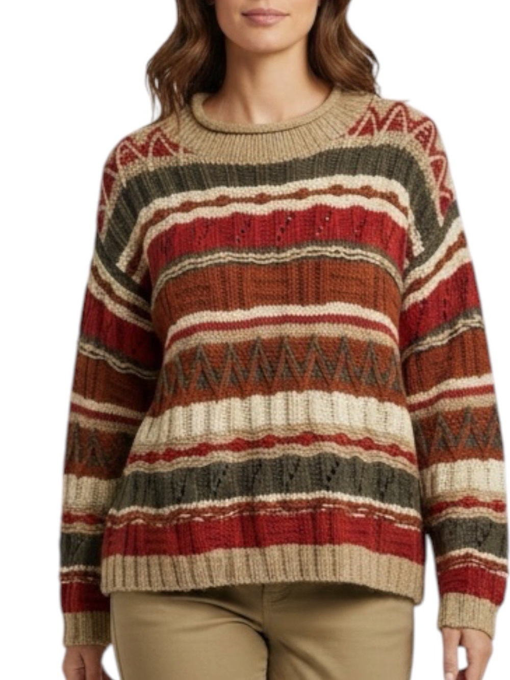 DEBRA LUBELL Vintage Cable Knit Crew Neck Sweater Size MED -- Earthtone Delights